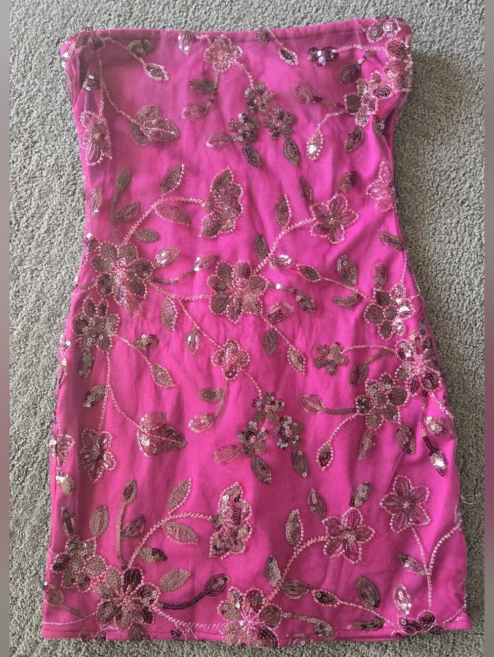 Lucy in the Sky Hot Pink Sequin Floral Strapless Dress